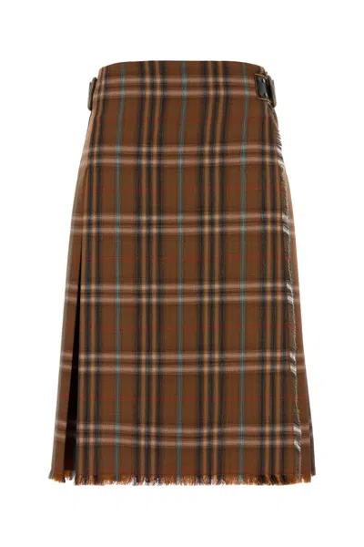 Burberry Embroidered Wool Skirt In Brown
