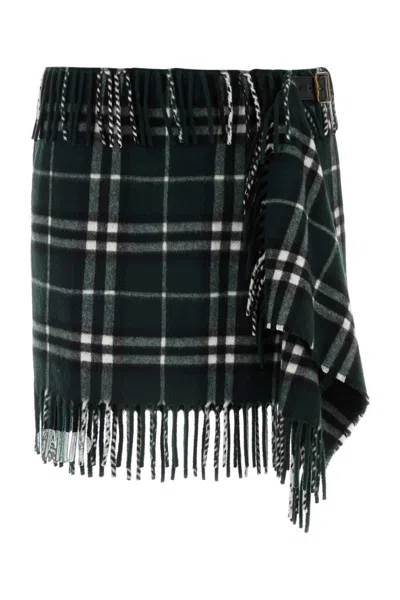 Burberry Embroidered Wool-blend Mini Skirt In Green