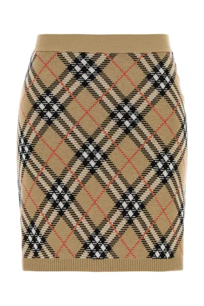 Burberry Embroidered Wool-blend Mini Skirt In Gold