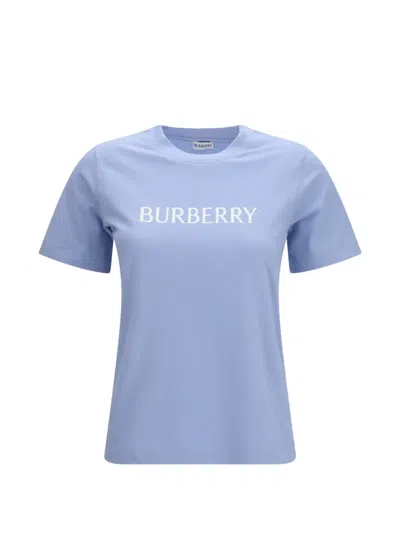 Burberry Embroidered Logo Cotton T-shirt In Blue