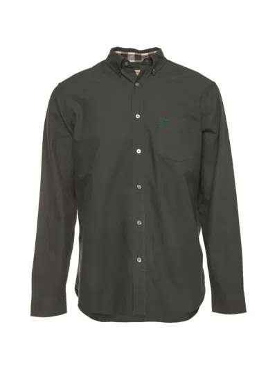 Pre-owned Burberry Embroidered-logo Long-sleeve Shirt In Green