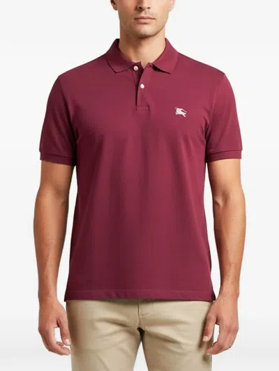 Pre-owned Burberry Embroidered-logo Piqué Polo Shirt In Red