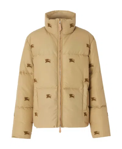 Burberry Embroidered-logo Puffer Jacket In Neutrals