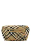 Burberry Men Embroidred Fabric Small Check Belt Bag In Sand