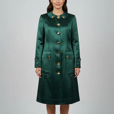 Pre-owned Burberry Emerald Green Satin Military Style Single Breasted Coat M