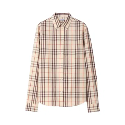 Pre-owned Burberry Emma Check Shirt 'almond Beige Ip Check' | Tan | Women's Size 2 In Brown