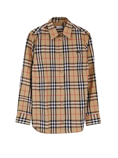 Burberry Emma Cotton Shirt With Check Pattern In Brown