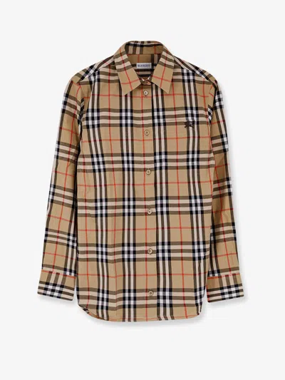 Burberry Emma Cotton Shirt With Check Pattern In Burgundy