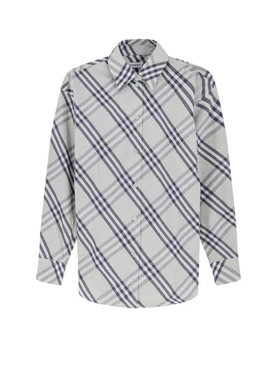 Burberry Emma Cotton Shirt With Check Pattern In Gray