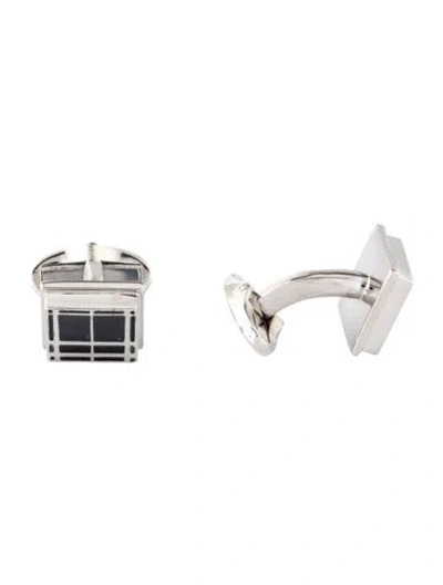 Pre-owned Burberry Enamel Check Squared Cufflinks In Black