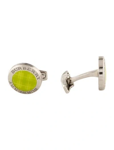 Pre-owned Burberry Enamel Logo Cufflinks In Green