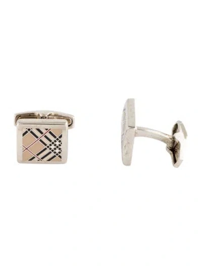 Pre-owned Burberry Enamel Pattern Cufflinks In Black/brown/red