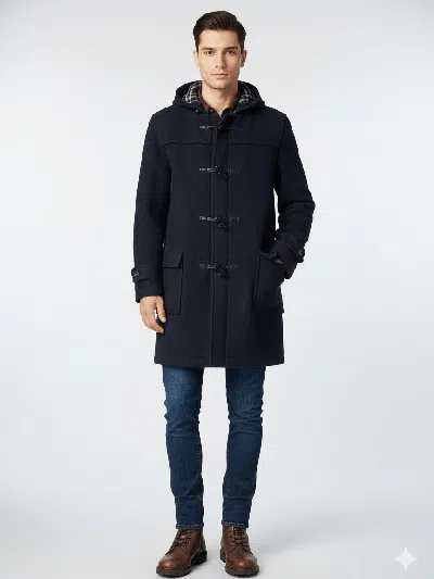 Pre-owned Burberry 's England Duffle Coat Full Plaid Lining Wool Toggle In Black