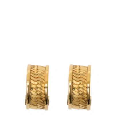 Burberry Engraved Check Hoop Earrings In Gold