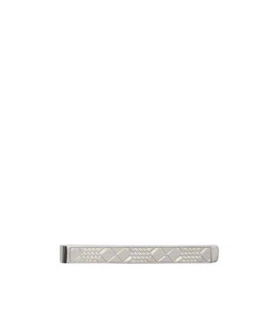 Burberry Engraved Check Tie Bar In Silver