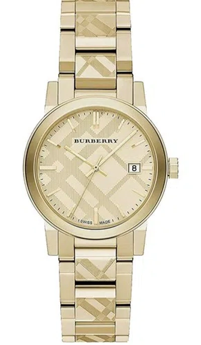 Pre-owned Burberry Engraved Gold Check Date Dial 38mm Unisex Men Women Wrist Watch The City Bu9038