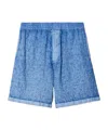 Burberry Equestrian Knight Applique Linen Shorts In Blue
