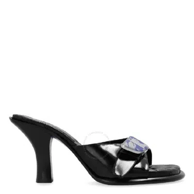 Burberry Bay Equestrian Knight Motif Mules In Black