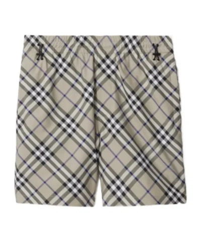 Burberry Equestrian Knight  Check Cotton Shorts In Black