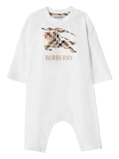 Burberry Babies' Equestrian Knight Check Cotton Jumpsuit In White