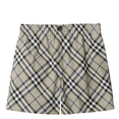 Burberry Equestrian Knight Check Cotton Shorts In Neutral