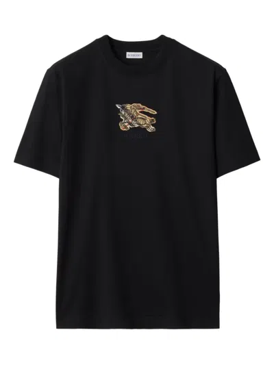 Burberry Equestrian Knight-check Cotton T-shirt In Black