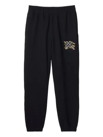 Burberry Embroidered Logo Cotton Sweatpants In Black