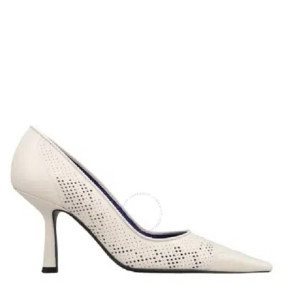 Burberry Equestrian Knight Chisel Leather Pumps In White