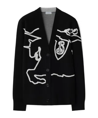 BURBERRY BURBERRY EQUESTRIAN KNIGHT V-NECK BUTTONED CARDIGAN