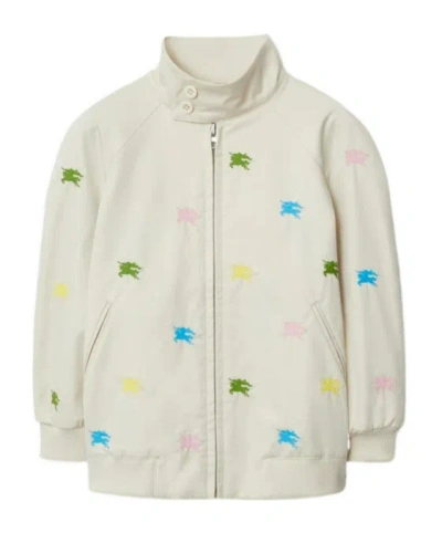 Burberry Equestrian Knight Cotton Harrington Jacket In White