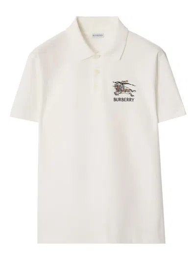 Burberry Men White Polo Shirt With Classic Collar And Ekd Embroidery In Cotton Man In Multi