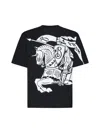 Burberry Black T-shirt With Contrasting Equestrian Knight Print In Cotton Man In Black