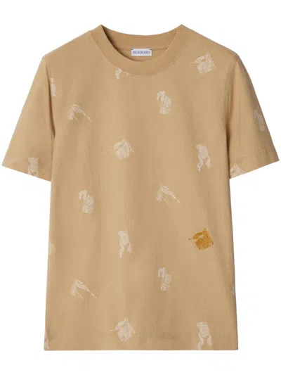 Burberry Equestrian Knight Cotton T-shirt In Brown