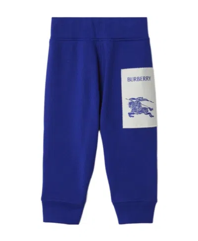 Burberry Equestrian Knight Cotton Track Pants In Blue