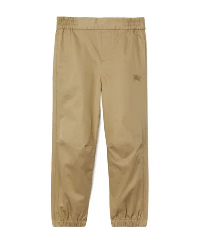 Burberry Equestrian Knight Cotton Trousers In Nude