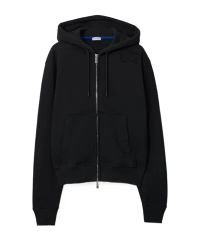 Burberry Equestrian Knight Cotton Zip Hoodie In Black