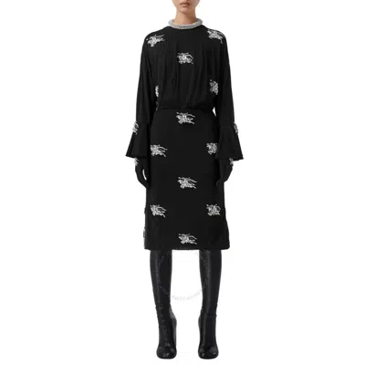 Burberry Equestrian Knight Crystal Embellished Long Sleeve Dress In Black