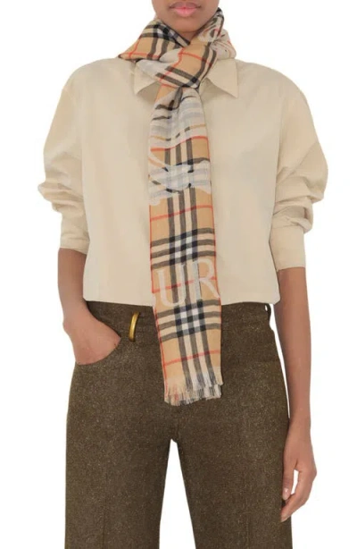 Burberry Equestrian Knight Design Check Wool Scarf In Brown