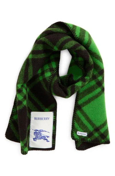 Burberry Equestrian Knight Design Check Wool Scarf In Green
