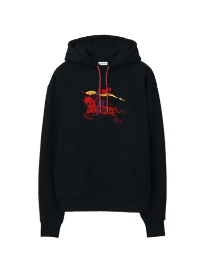 Burberry Equestrian Knight Design Cotton Hoodie In Black