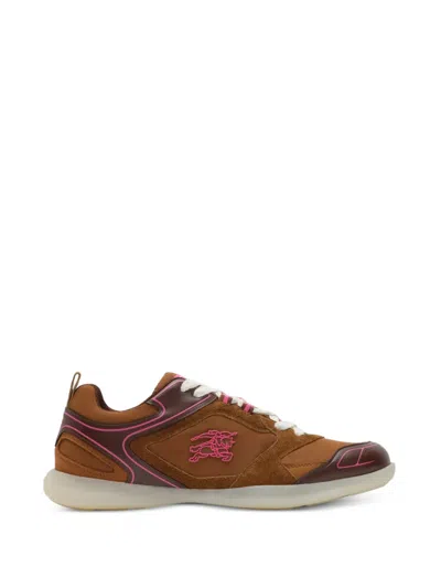 Burberry Equestrian Knight Design Panelled Sneakers In Brown