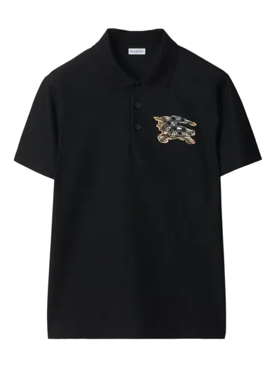 Burberry Long Sleeve Crewneck Check Polo Shirt In Black