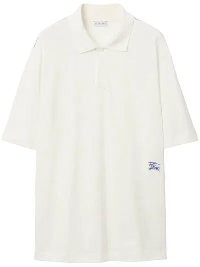 Burberry Equestrian Knight-embroidered Cotton Polo Shirt In White