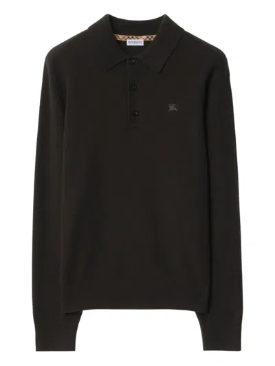 Burberry Equestrian Knight Embroidery Long-sleeve Polo Shirt In Brown