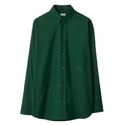 Burberry Equestrian Knight Embroiered Cotton Shirt In Ivy