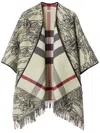 Burberry Equestrian Knight Fringe Wool Poncho In Nude