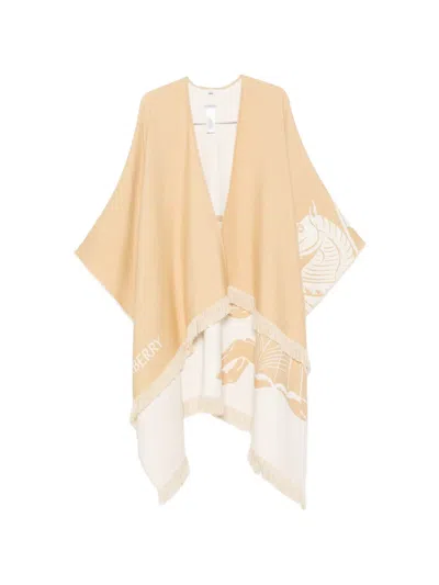 Burberry Equestrian Knight Fringed Cape In Neutral