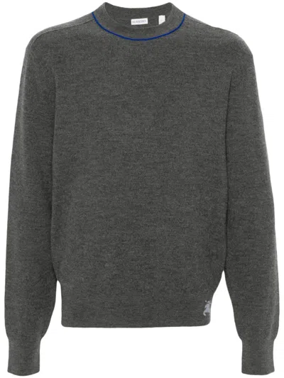 Burberry Equestrian Knight-intarsia Knit Sweater In Grey