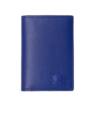 Burberry Equestrian Knight Leather Wallet In Blue