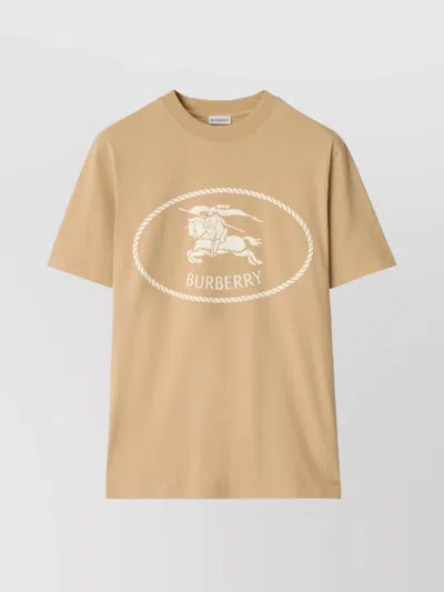 Burberry Equestrian Knight Logo Crew Neck T-shirt In Brown
